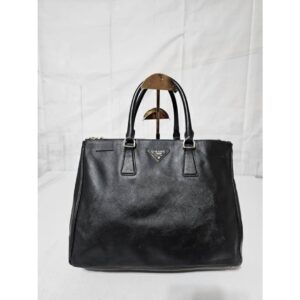 Prada Saffiano Lux Leather Middle Zip Tote Bag Black