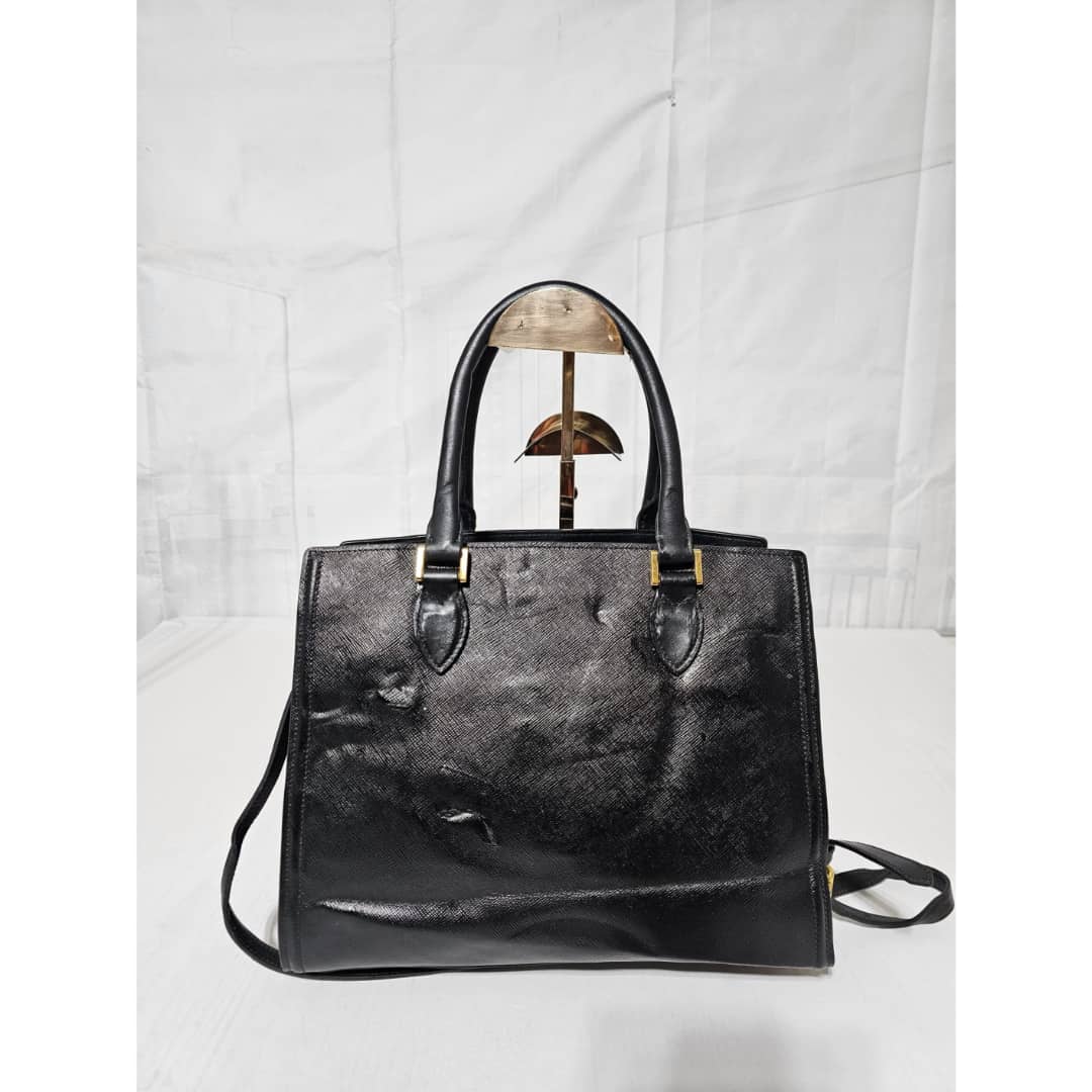 Prada Saffiano Galleria Convertible Tote Leather Handbag Black - Image 3