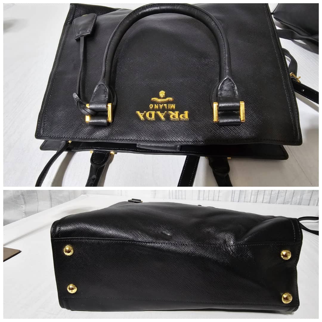 Prada Saffiano Galleria Convertible Tote Leather Handbag Black - Image 7