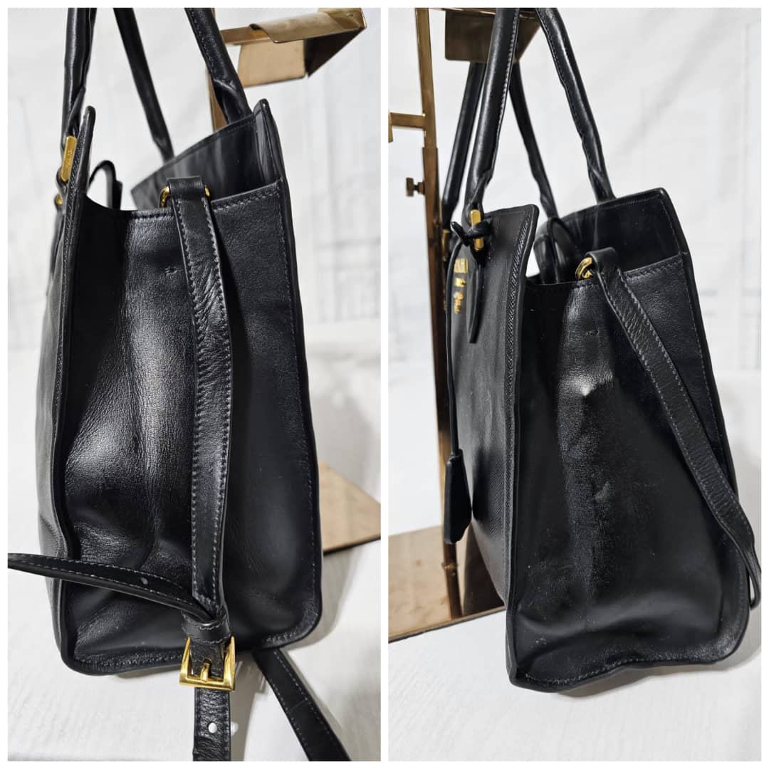 Prada Saffiano Galleria Convertible Tote Leather Handbag Black - Image 9
