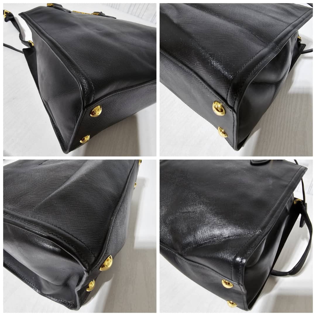 Prada Saffiano Galleria Convertible Tote Leather Handbag Black - Image 13