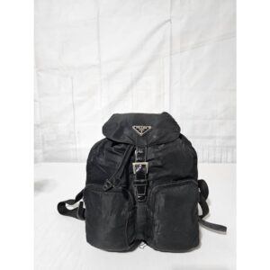 PRADA Tessuto Nylon Double Pocket Backpack Black
