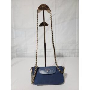 Prada Chain Tessuto Nylon Saffiano Crossbody Bag Blue