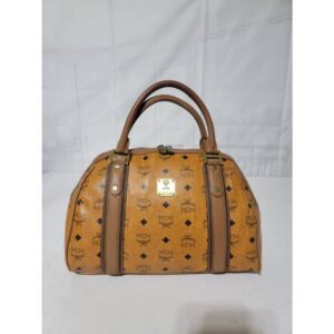 MCM Visetos Alma Cognac Boston Bag