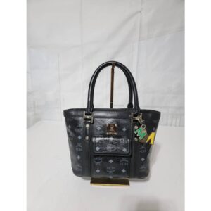 MCM Small Visetos Coated Canvas and Leather Pocket Tote Black