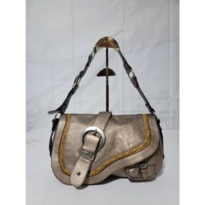 Christian Dior Metallic Khaki Leather Gaucho Saddle Bag