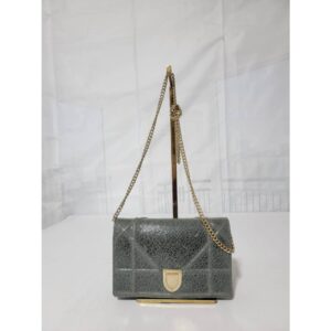 CHRISTIAN DIOR Metallic Brushed Calfskin Diorama Wallet on Chain Sage Green