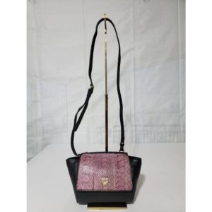 MCM Snake Skin Leather Flap Shoulder Bag Black/Purple