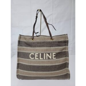 CELINE Canvas Jacquard Vertical Cabas Tote Grey Brown
