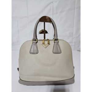 Prada Pomenade Saffiano Medium Two Tone Leather Dome Satchel Taupe