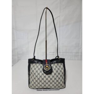 GUCCI Vintage GG Canvas Sherry Line Shoulder Bag Grey/Navy Blue