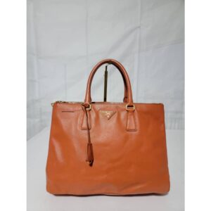 Prada Saffiano Lux Leather Double Zip Tote Bag Orange