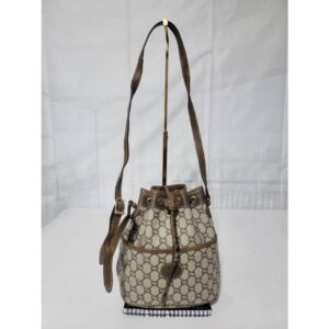 GUCCI Vintage GG Plus Shoulder Cross Drawstring Bag Beige/Brown