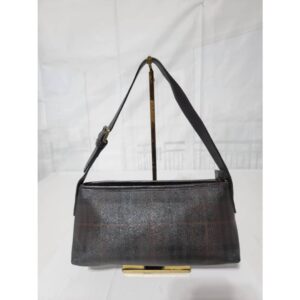 BURBERRY POCHETTE COATED CANVAS NOVA CHECK SHOULDER BAG DEEP BROWN