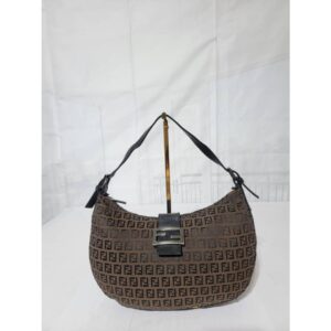 Fendi Zucchino Canvas Shoulder Bag Dark brown