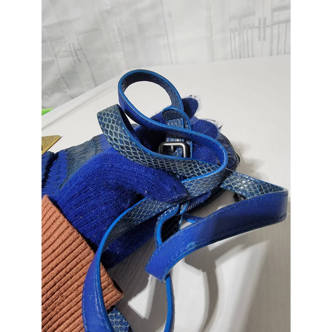 Bottega Veneta Intrecciato Leather And Snakeskin Shoulder/Crossbody Bag Blue - Image 12