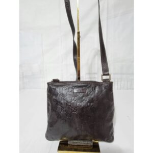 GUCCI Guccissima Small Flat Messenger Bag Dark Brown