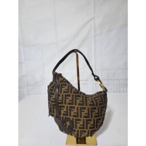 Fendi Tobacco Zucca Canvas and Leather Oyster Bag Brown