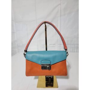Prada Saffiano Sound Lock Pochette Shoulder Bag Orange/Blue