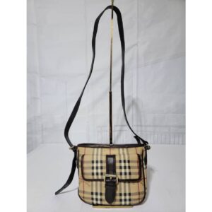BURBERRY Haymarket Check Coated Canvas Crossbody Bag Beige/Brown