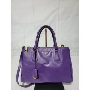 Prada Saffiano Leather Small Galleria Double Zip Tote Satchel Bag Purple
