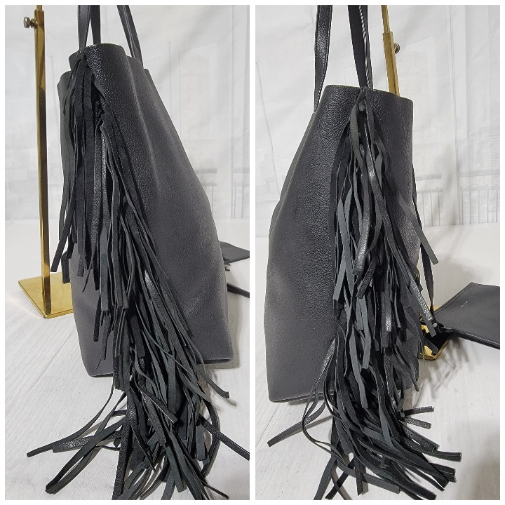 Saint Laurent Paris Leather Fringe Large Shopper Tote Bag Black - Image 6