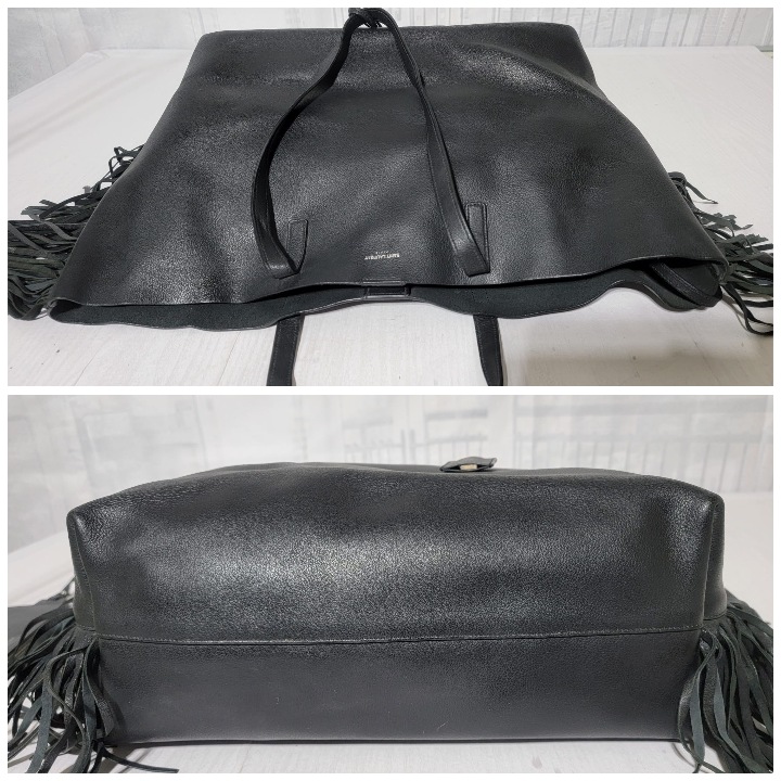 Saint Laurent Paris Leather Fringe Large Shopper Tote Bag Black - Image 7