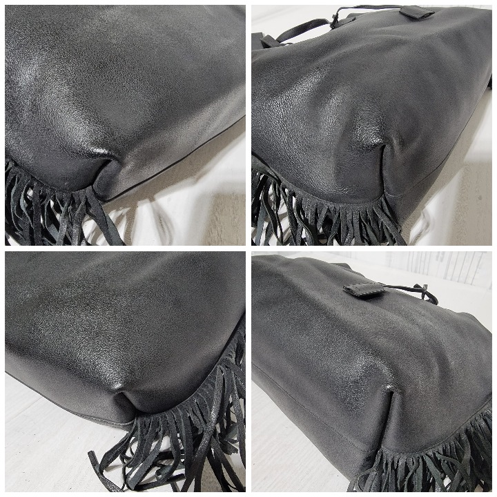 Saint Laurent Paris Leather Fringe Large Shopper Tote Bag Black - Image 8