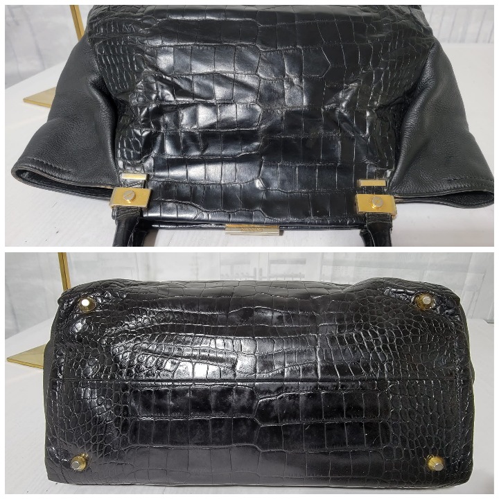 LANVIN Calfskin Croc Stamp Medium Trilogy Shopper Black - Image 6