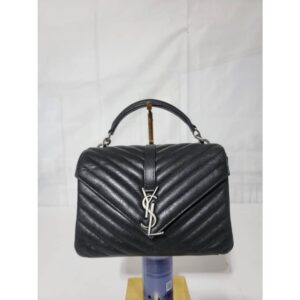 Saint Laurent Chevron Quilted Soft Leather Monogram Envelope Flap Shoulder Bag Black
