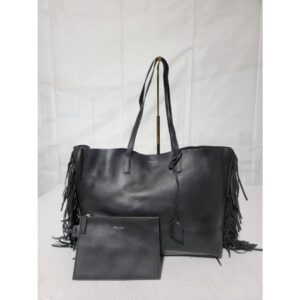 Saint Laurent Paris Leather Fringe Large Shopper Tote Bag Black