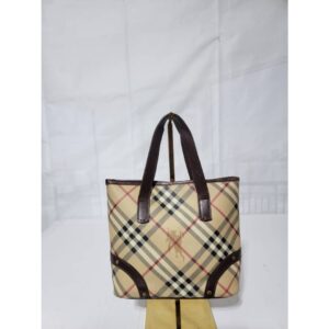 BURBERRY Mini Nova Check Hand Bag PVC Leather Beige Brown