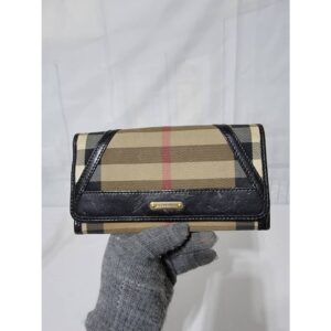 Burberry House Check Fabric and Leather Leighton Continental Wallet Beige/Black