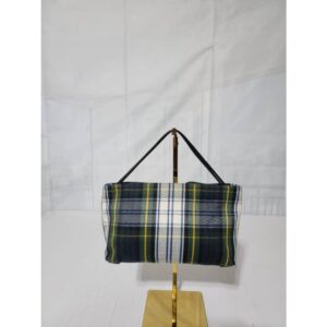 BURBERRY Tartan Fabric and Leather Clutch/Pouch Green