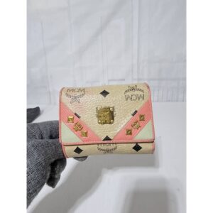 MCM Visetos Lizard Continental Trifold Wallet Pink/Beige