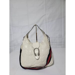 GUCCI Calfskin Web Quilted Medium Dionysus Hobo Bag White