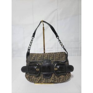 Fendi Tobbaco Zucca Canvas and Leather B Bis Hobo Shoulder Bag Brown