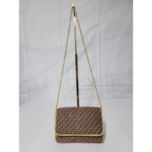 1970s Christian Dior Vintage Bordeaux Oblique Monogram and Gold Lurex Canvas Logo Shoulder Bag Burgundy/Gold