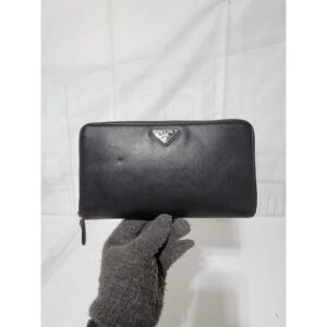 Prada Saffiano Leather Zip Around Wallet Black