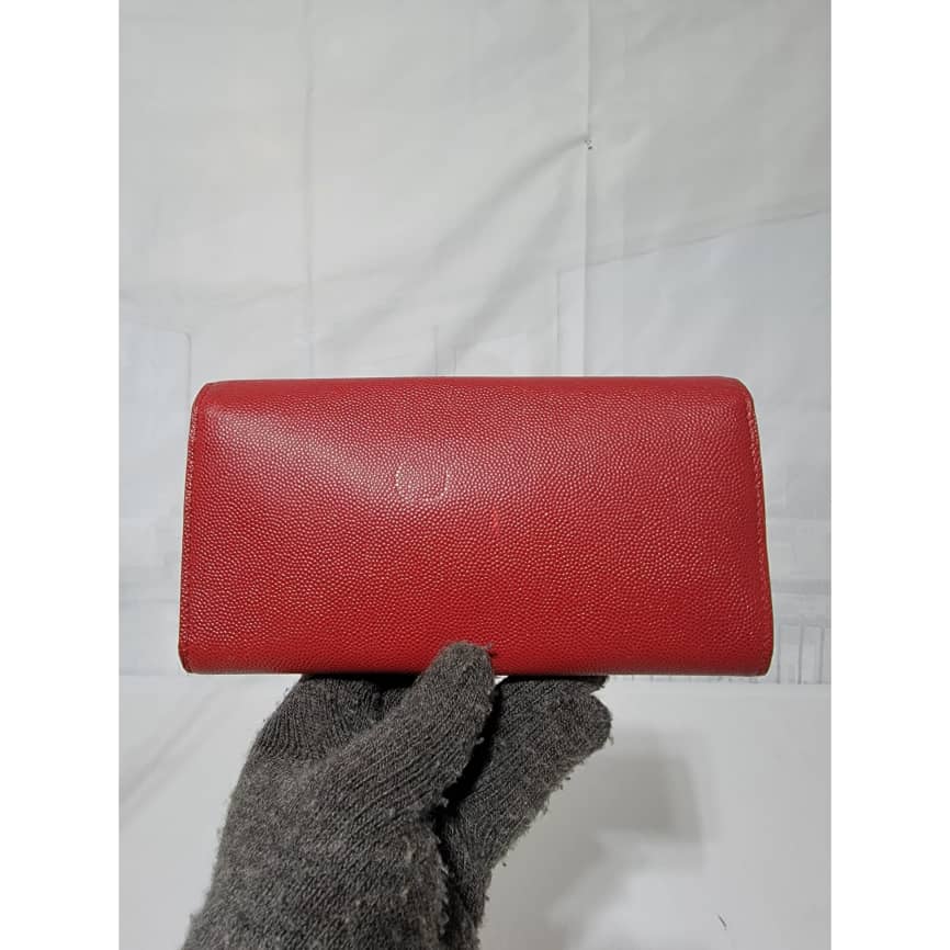 YVES SAINT LAURENT Calfskin Leather Marquage Flap Wallet Red - Image 3