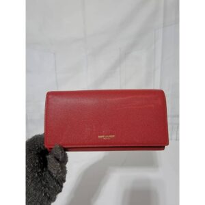 YVES SAINT LAURENT Calfskin Leather Marquage Flap Wallet Red