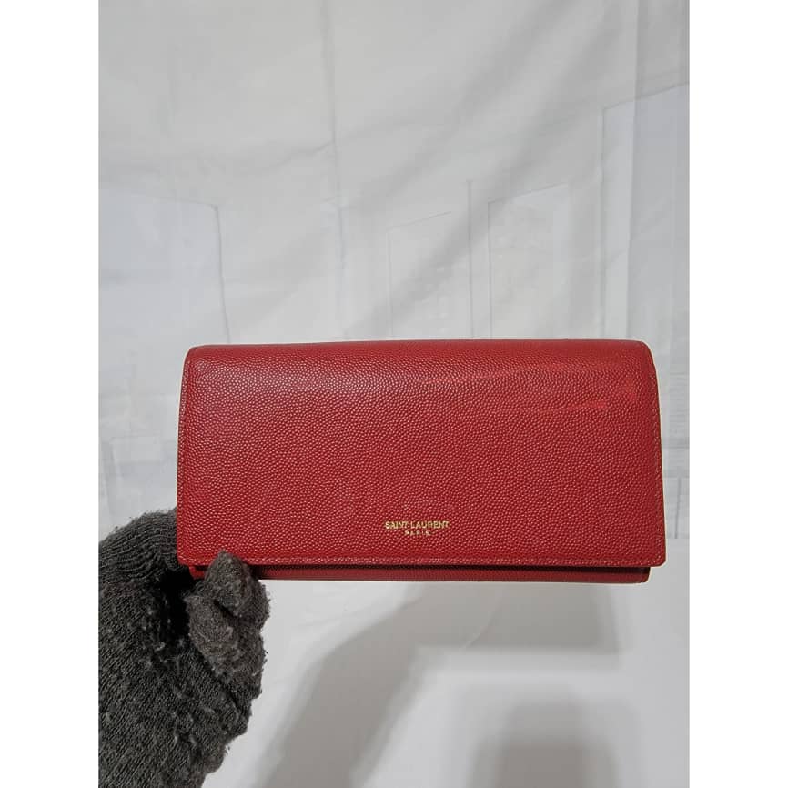 YVES SAINT LAURENT Calfskin Leather Marquage Flap Wallet Red - Image 6