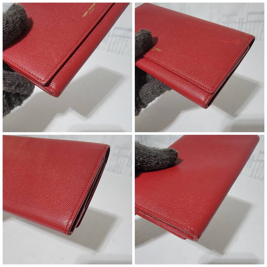 YVES SAINT LAURENT Calfskin Leather Marquage Flap Wallet Red - Image 11