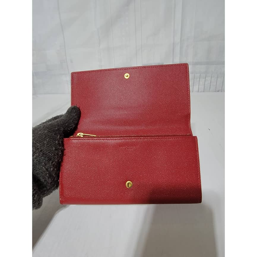YVES SAINT LAURENT Calfskin Leather Marquage Flap Wallet Red - Image 10