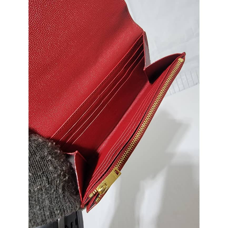 YVES SAINT LAURENT Calfskin Leather Marquage Flap Wallet Red - Image 12