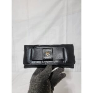Prada Saffiano Leather Bow Continental Wallet Black