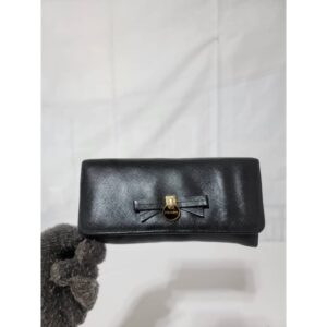 Prada Milano Saffiano Bow Tie Leather Wallet Black