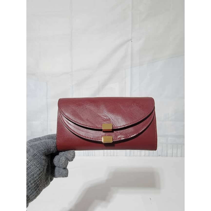Chloe Long Georgia Flap Wallet Burgundy - Image 6