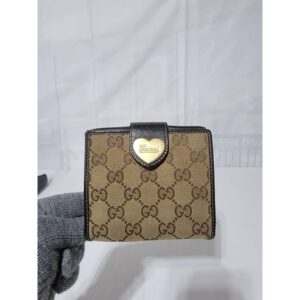 Gucci GG Supreme Coated Canvas and Leather French Flap Wallet Deep Chocolate Brown/Beige