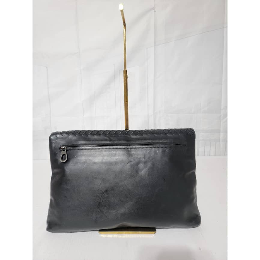 Bottega Veneta Intrecciato Leather Flap Snap Pouch Black - Image 3
